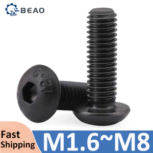 Vít Lục Giác M1.6 M2 M2.5 M3 M4 M5 M6 M8 Grade12.9 Đầu Nút Đen Lục Giác Ổ Cắm Nắp Vít Lục Giác Ổ Cắm Đầu Tròn Vít