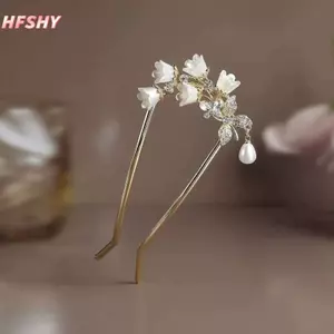 HFSHY Kẹp tóc hình chữ U handmade phong cách Hanfu, họa tiết hoa Lily of the Valley vintage dành cho nữ