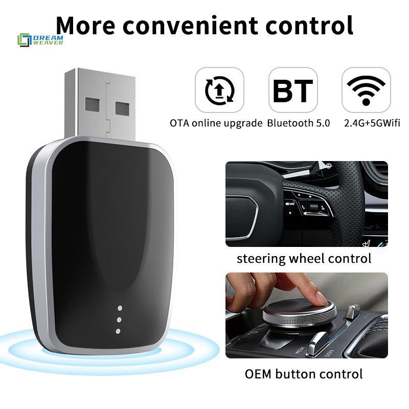 [Dream Weaver] Bộ chuyển đổi tự động CarPlay Android không dây 2in1 AI Mini Box Plug & Play Kết nối tự động có thể điều chỉnh với 99% ô tô cho đài phát thanh ô tô mới