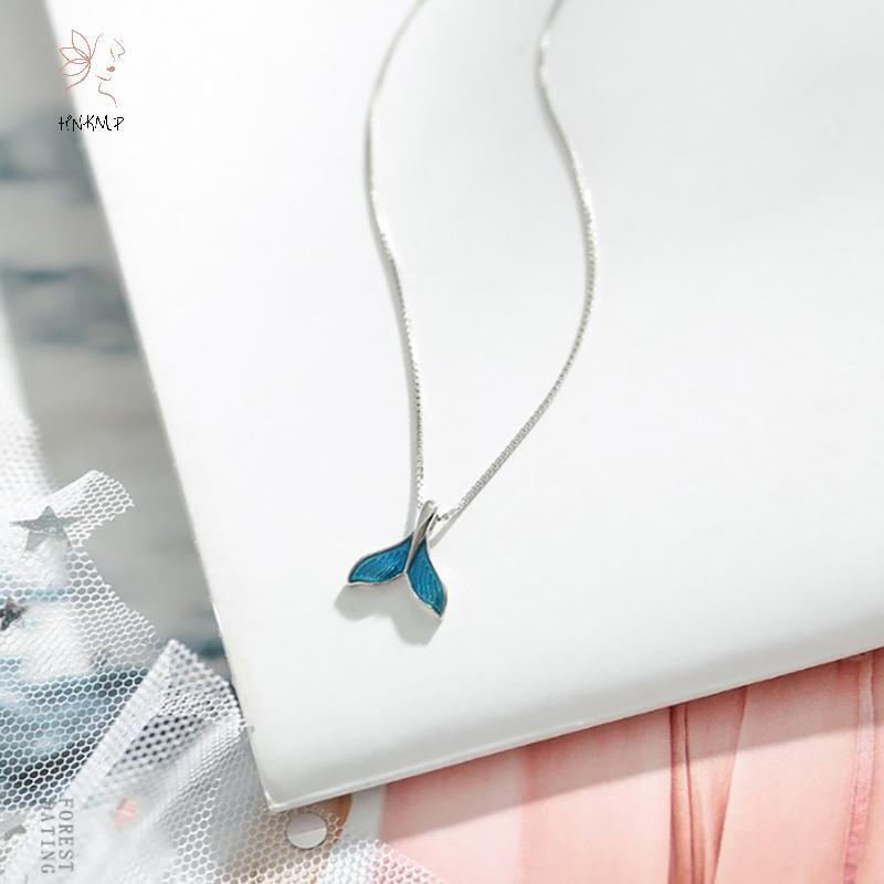 Mặt dây chuyền bạc 925 hình cá voi với thiết kế nàng tiên cá và đuôi cá hải lý màu xanh
