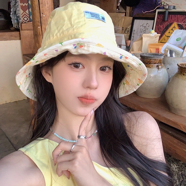 Mũ Chống Nắng Dễ Thương Ngọt Ngào Hoa Hai Mặt Mũ xô Mới Mùa Hè Chống Tia UV Mũ Bucket Vành Rộng