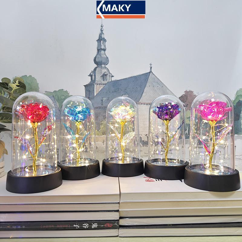 MAKY LED Ánh Sáng Lá Hoa Hồng Nhân Tạo Hoa Đèn Ngủ Ngày Lễ Tình Nhân Quà Tặng Cho Bạn Gái Hoa Hồng Vĩnh Cửu Đám Cưới Trang Trí Quà Tặng VN