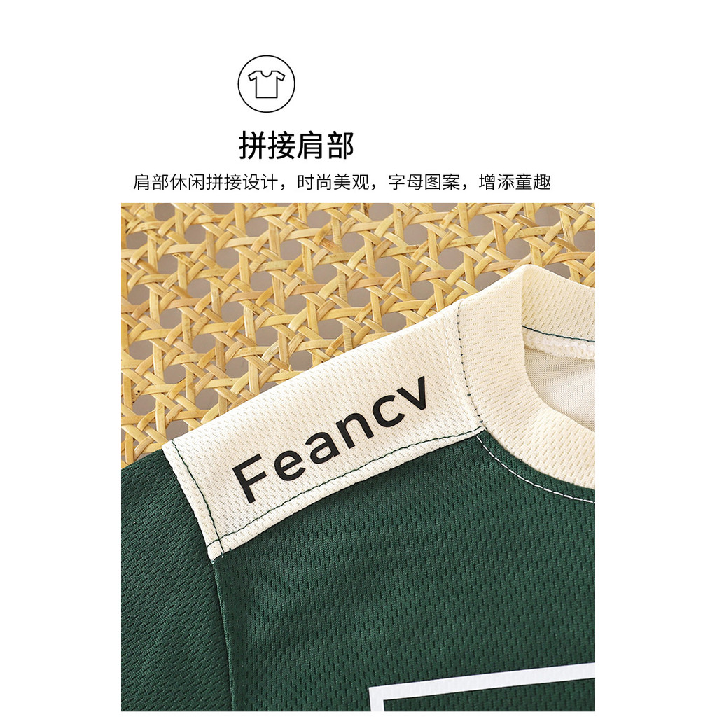 Bộ đồ ngắn tay bé trai Khâu chữ phong cách phương Tây Bộ đồ hai mảnh Quần áo mùa hè trẻ em 90-140 Size Y0DU