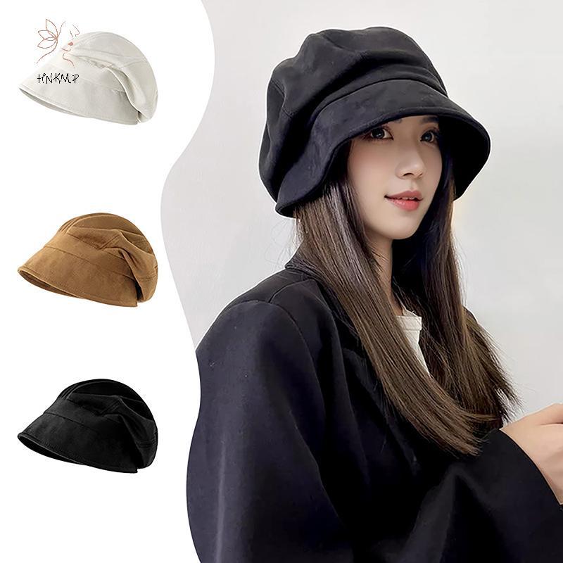 Mũ nồi retro da lộn slouchy cho bé gái thu đông, phong cách Hàn Quốc