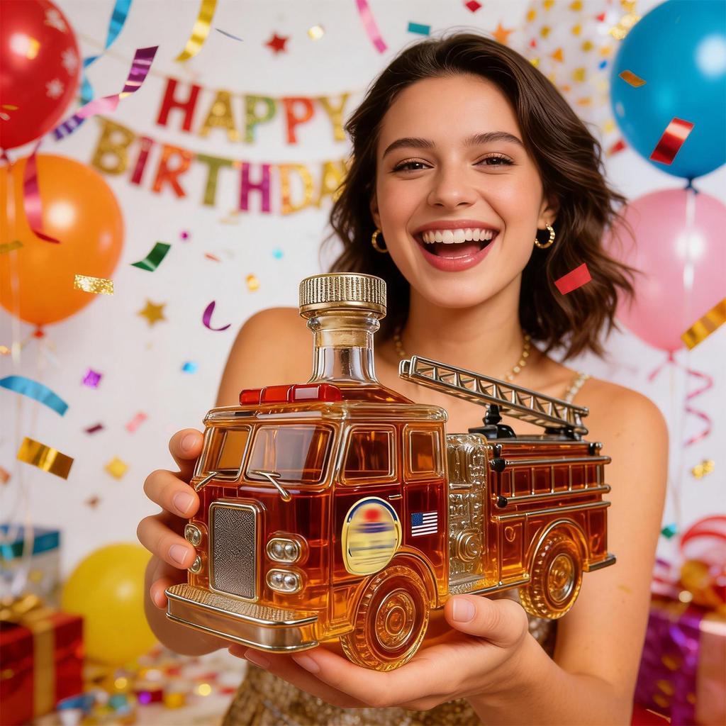 Bình rượu 300ml thủy tinh khắc tay, hình xe tải, dùng cho whisky/vang