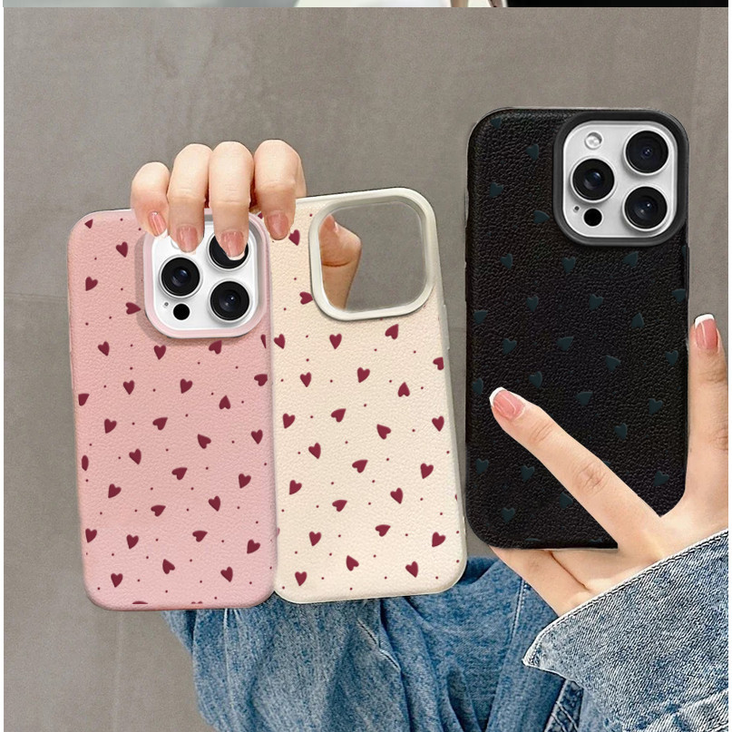 Ốp Lưng Cho iPhone 14 Plus 13 12 Pro Max Little Love Heart Da PU Sang Trọng Mềm Matte Cover