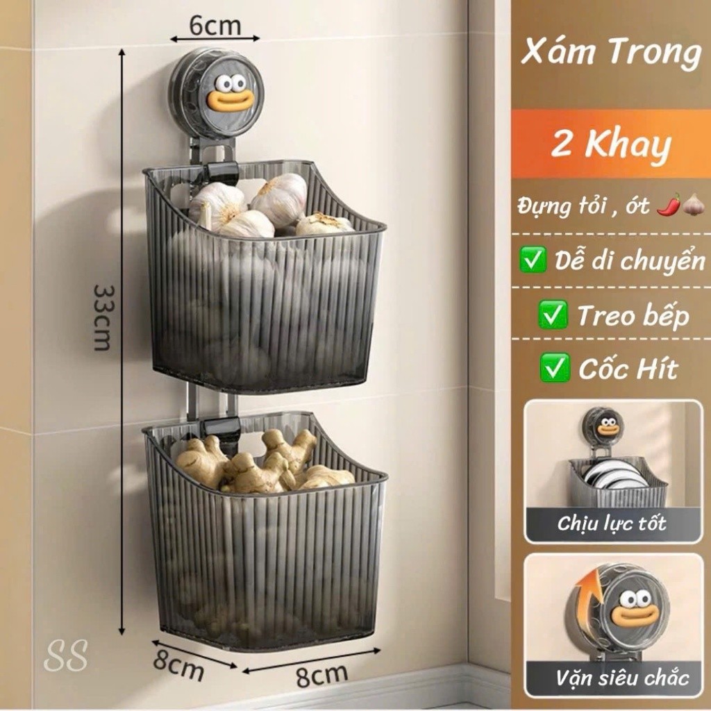Sét 2 Hộp đựng Hành Tỏi Rau Củ và các vật dụng khác Có Móc Treo Dán Tường Siêu Tiện Lợi