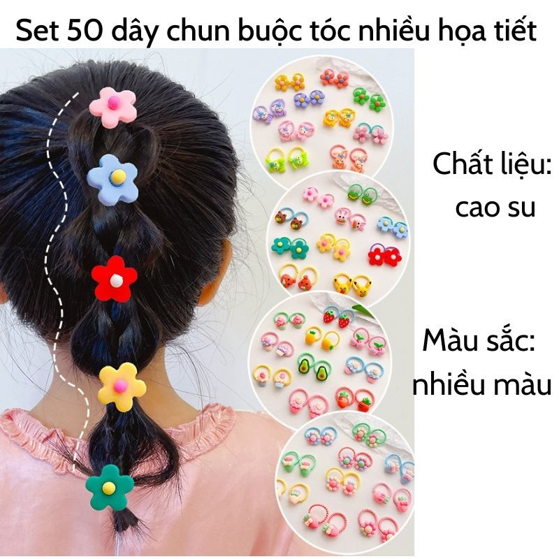 Set 50 chun buộc tóc túi zip xoắn co giãn cho bé yêu