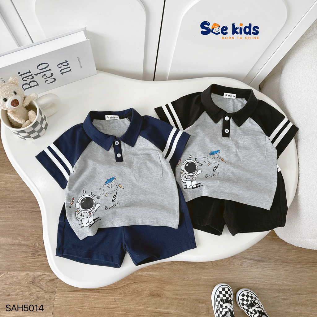 Set polo cộc tay zaclang Phi hành gia SCE chất liệu cotton 4c co giãn mềm mại cho bé 8-27kg