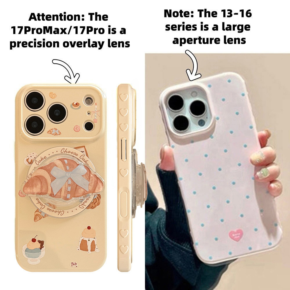 Giá đỡ từ tính Bánh nướng bánh bên trái tim tình yêu Vỏ điện thoại mềm cho iPhone 17 Pro Max 16 15 14 13 Vỏ bảo vệ chống sốc