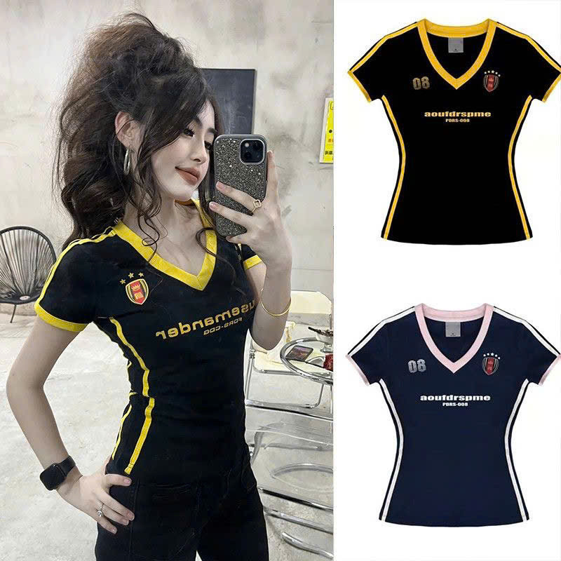Áo thun cộc tay cổ V ôm body tôn dáng phong cách thể thao hottrend XIMIMI SP432