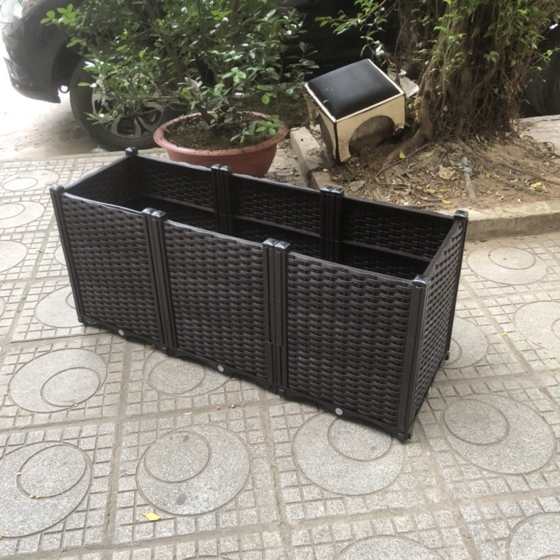 Chậu nhựa giả gỗ dài 80cm, rộng 40cm, cao 58cm, chậu trồng rau, chậu trồng cây dài
