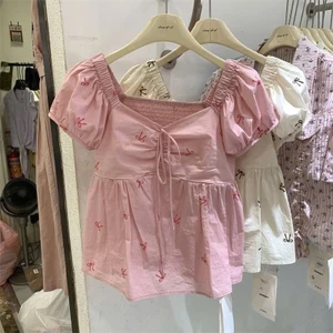 Áo babydoll cổ vuông tay phồng in nơ ngọt ngào mùa hè hottrend cho nữ XIMIMI SP441