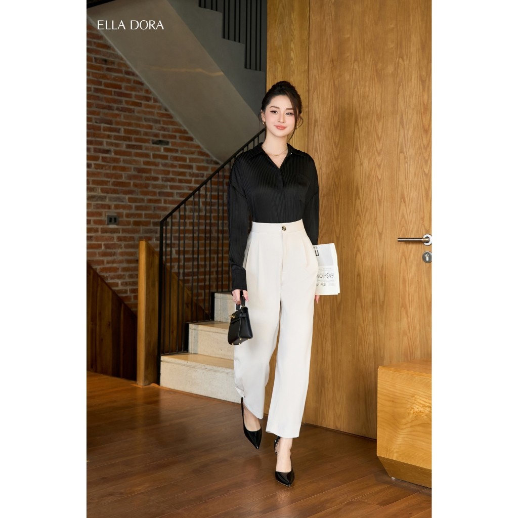 Áo sơ mi nữ ELLA DORA thiết kế kẻ sọc lụa mềm form dáng suông thanh lịch sang trọng [SM80]