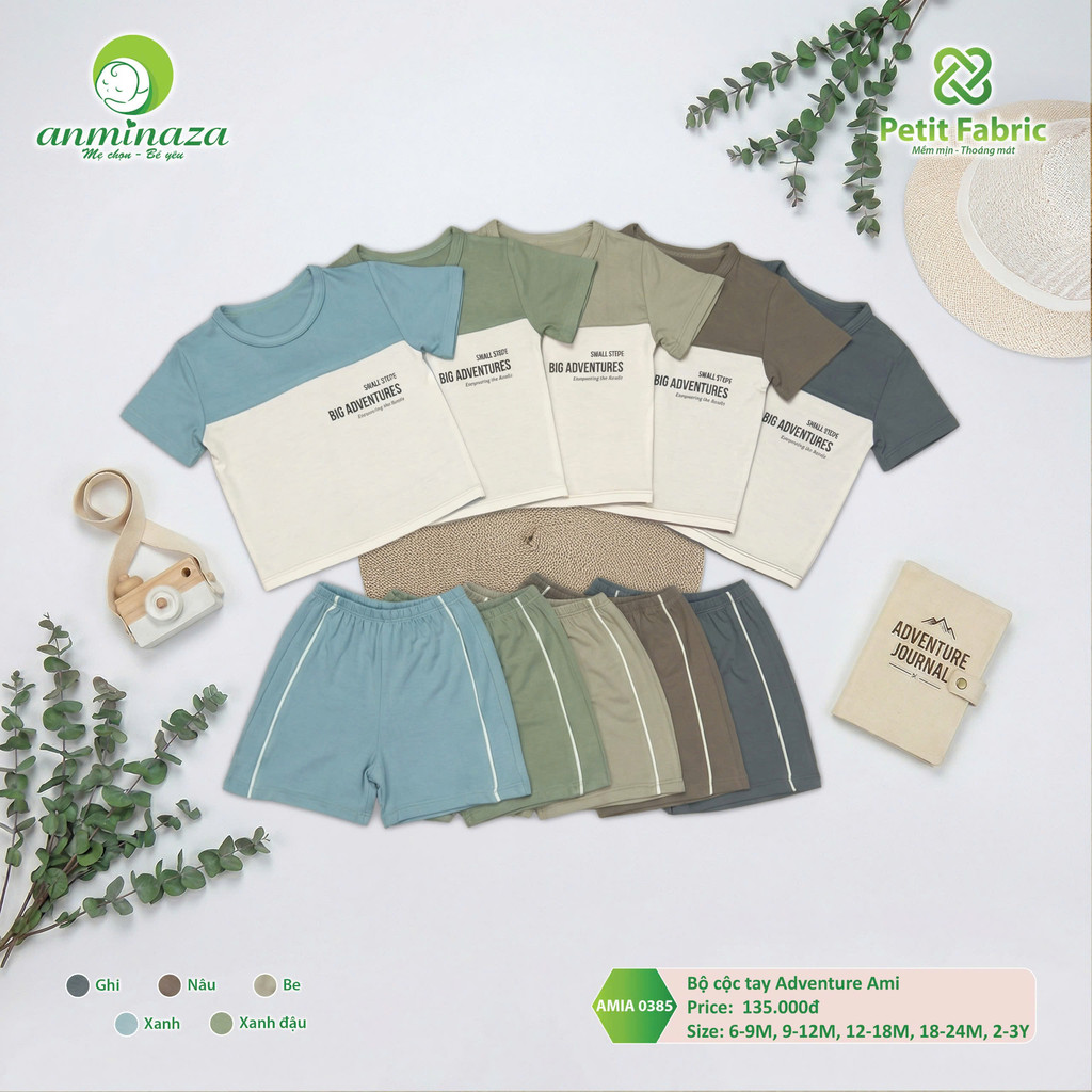 Bộ Cộc Tay Bé Trai Anminaza Vải Sợi Tre Thấm Hút Co Dãn - Hàng Chính Hãng AMI0385
