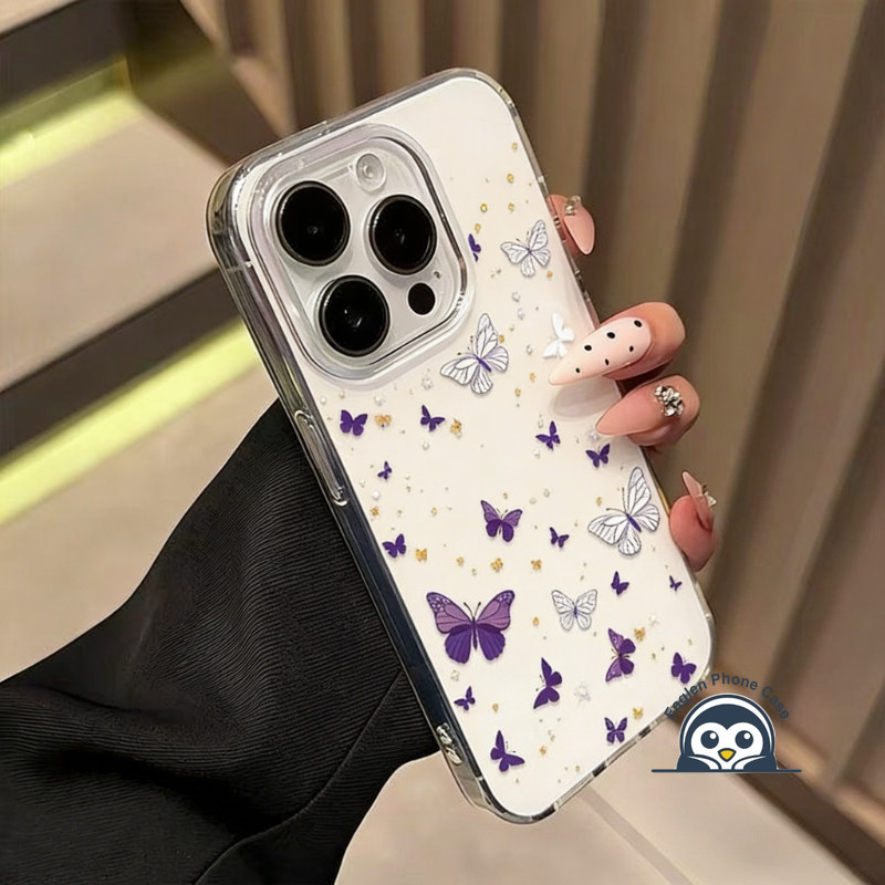 Ốp Điện Thoại Trắng Bướm Tím Đơn Giản Cho OPPO Reno 15 15C 15F 14 14F 13 13F 12 12F 11 11F 11A 10 9 8 Pro Plus F FS 8T 8Z 7Z 7 Lite 4G 5G Vỏ Lò Xo Bóng Vỏ IMD