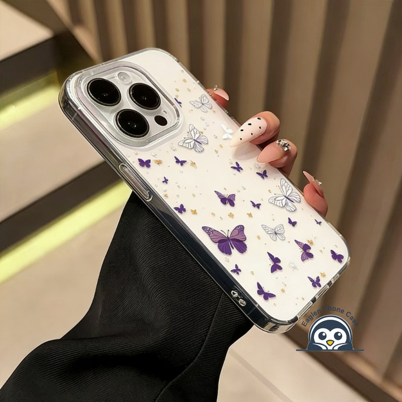 Ốp Điện Thoại Trắng Bướm Tím Đơn Giản Cho OPPO Reno 15 15C 15F 14 14F 13 13F 12 12F 11 11F 11A 10 9 8 Pro Plus F FS 8T 8Z 7Z 7 Lite 4G 5G Vỏ Lò Xo Bóng Vỏ IMD