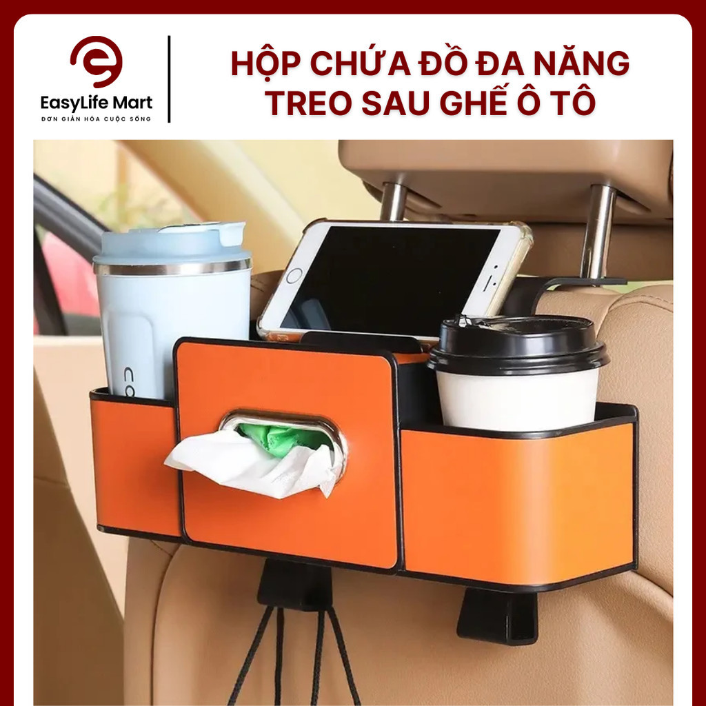 Hộp Đựng Đồ Đa Năng Treo Sau Ghế Ô Tô Bền Chắc, Có Móc Treo Và Khay Điện Thoại