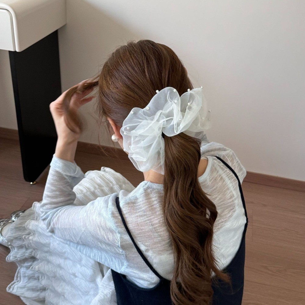 Dây buộc tóc ren ngọc trai phong cách mới, ngọt ngào - Phụ kiện tóc cao cấp