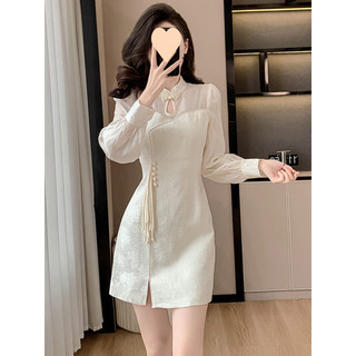 Váy Liền Sườn Xám Cách Tân Cho Nữ, Váy Cài Khuy Phong Cách Trung Quốc Mới Mùa Xuân ,Váy Ôm Mông