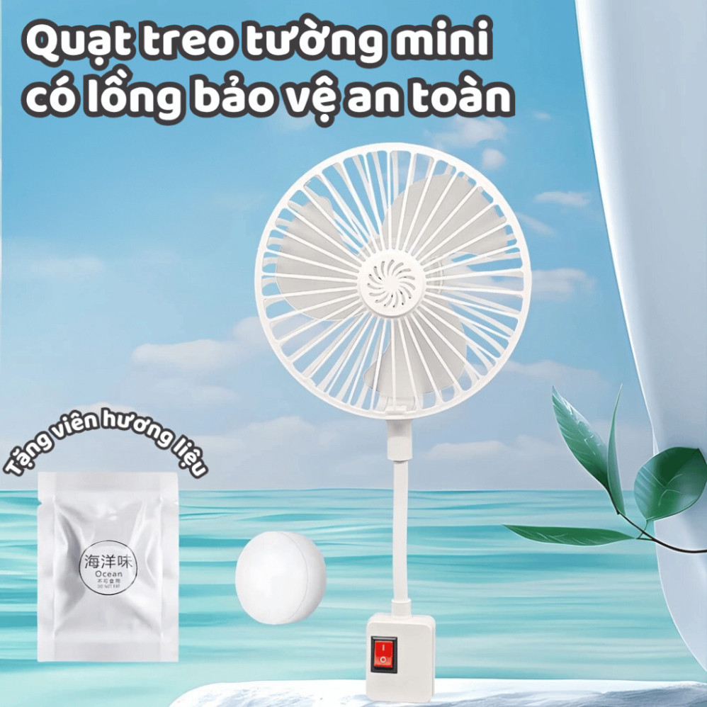 Quạt Treo Tường Nhà Bếp Nhà Tắm Có Lồng Xoay 360 Độ Toả Hương Quạt Mini Cắm Điện Nhà Bếp