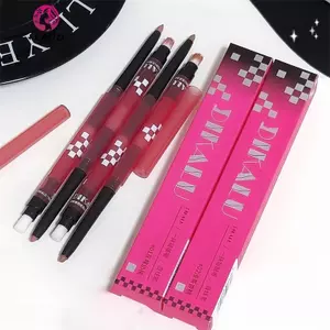 Springevenstar DIKALU Matte Lip Liner Bút Chì Có Bàn Chải Hai Đầu Màu Xám Khỏa Thân Màu Hồng Môi Đường Viền Tint Pen Lipsti Non-sti Cup Lips Trang Điểm Springevenstar