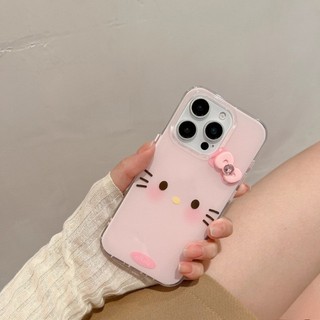 Áp dụng cho IPhone 17 16 15 14 13 12 11 Pro Max XR XS MAX 78PLUS Màu hồng Stereo Bow KT Emoji trường hợp điện thoại mềm