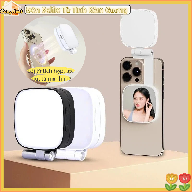 Đèn Selfie Từ Tính Kèm Gương 48LED CRI Cao Pin 850mAh Sạc Type-C Điều chỉnh sáng/màu Gắn MagSafe