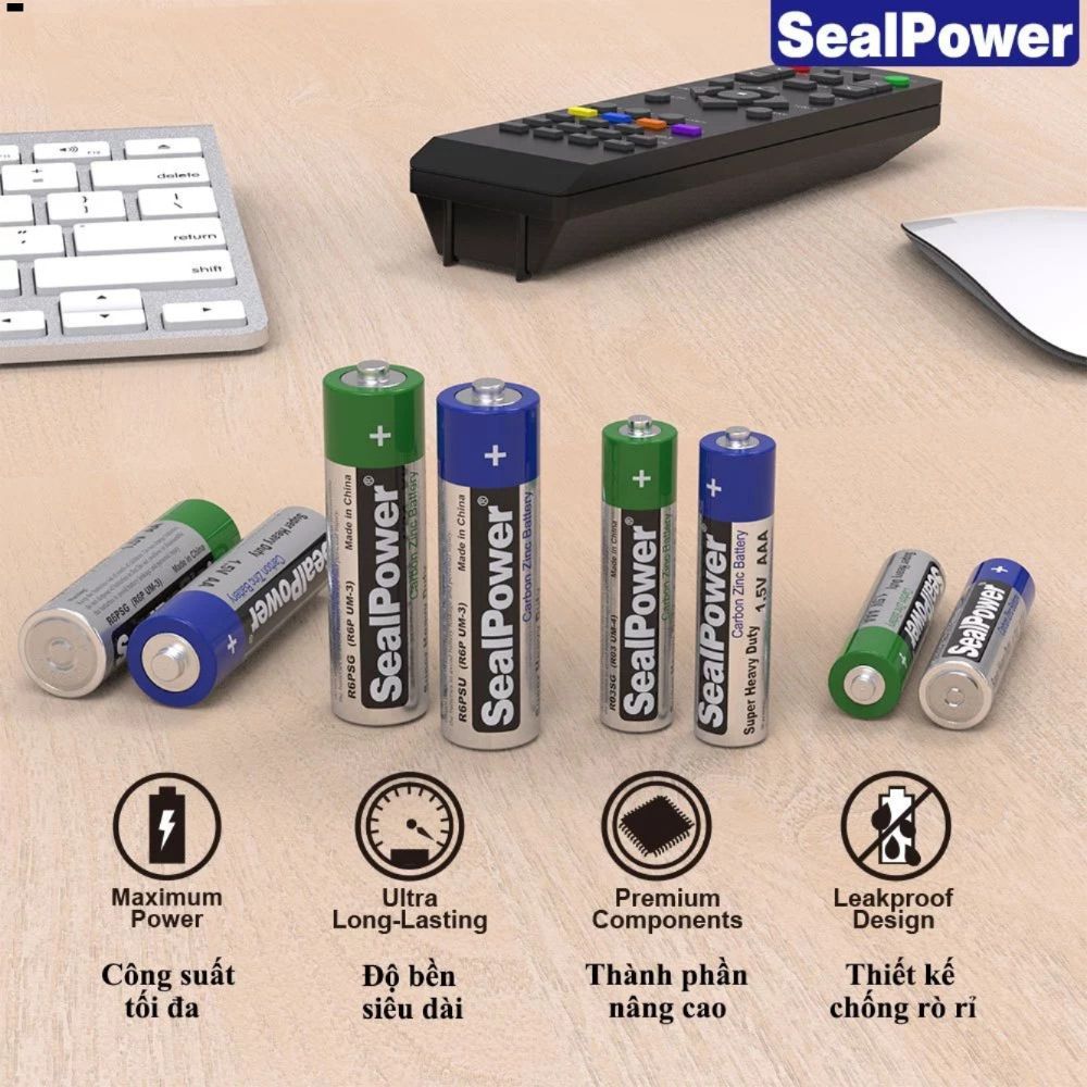 Hộp 40 pin than(carbon) AA,AAA SealPower Chất lượng cao. Pin tiểu,pin đũa 1.5V R6P,R03 dùng cho thiết bị gia đình...