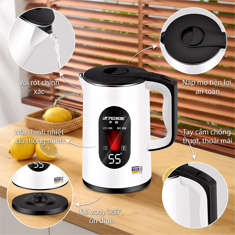 ấm đun siêu tốc Bình đun nước điện, nhiệt độ 55 độ Bình đun nước siêu tốc  sức khoẻ Nhiệt độ luôn là 55 độ