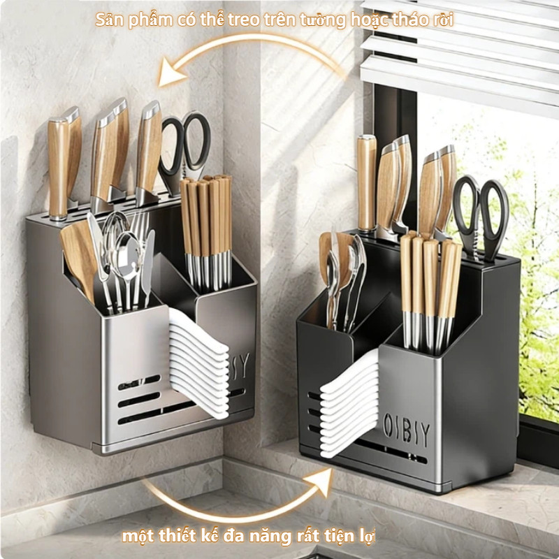 Bộ Giá Đỡ Dao Đũa 2in1 Dán Tường | Khay Đựng Muỗng Nĩa Gọn Gàng | Tiết Kiệm Không Gian Bếp