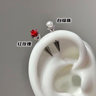 Hoa Hồng Đỏ Quỷ - Bông Tai Punk & Retro Sang Trọng, Kiểu Xương