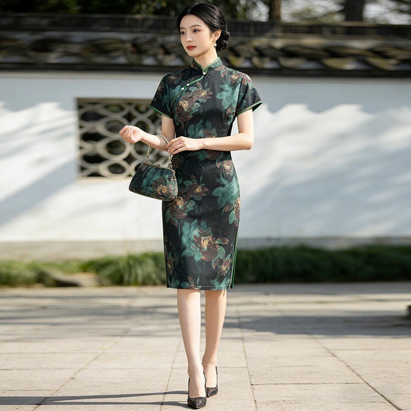 Váy dài nữ sườn xám phong cách Trung Quốc Retro Plus Size Sườn xám dài vừa phải