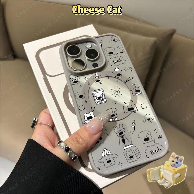 Dòng chó con lấp đầy màn hình Ốp điện thoại từ tính cho iPhone 11 12 13 14 15 16 17 Pro Max 7 Plus XR Xs Màu xám cao cấp