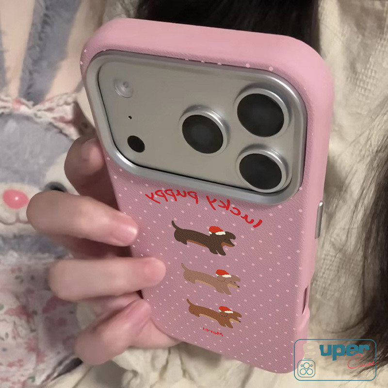 Ốp Lưng Cho Realme C67 C51 C75 C65 C53 C55 C11 C25 C12 C25s C3 5 11 5i 5S 6i 8i Chó May Mắn Xúc Xích Chó Giáng Sinh Mũ Hồng Chó