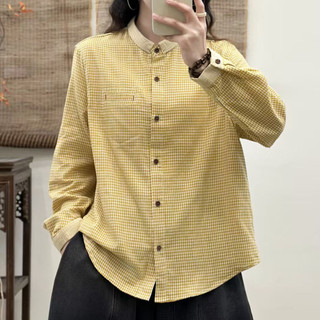 Sẵn sàng - Áo sơ mi nữ màu đỏ cotton với lớp lót bên trong, phù hợp mùa xuân 2026