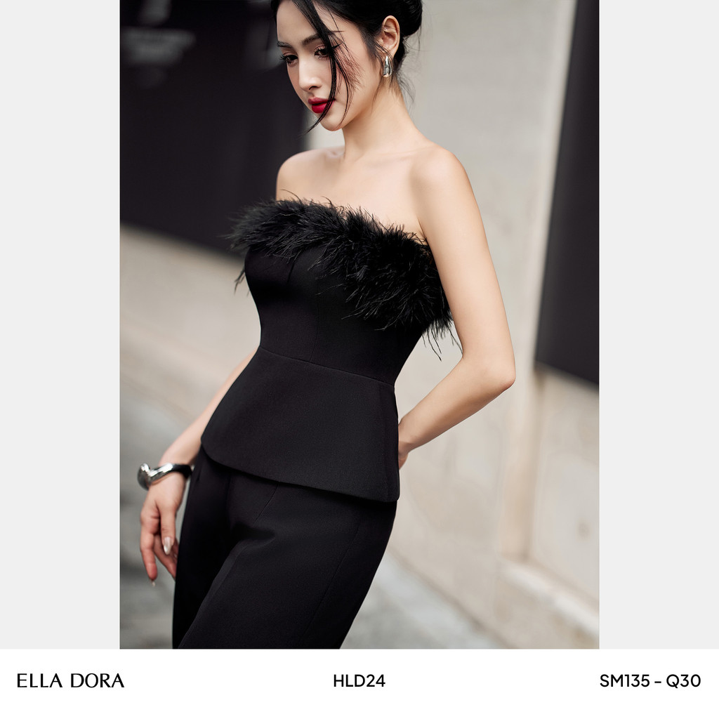 Áo cúp ngực nữ ELLA DORA peplum phối lông 2 lớp form gọn tôn dáng sang trọng  thanh lịch [SM135]