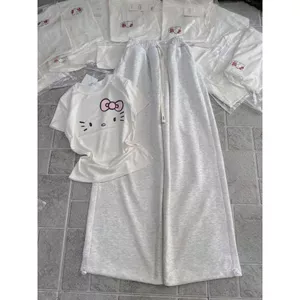 sét bộ quần dài da cá xám tiêu +mix áo thun Croptop chất tăm hình mèo đơn giản -thoitrangthubio