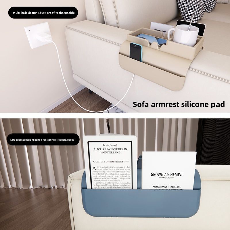 Sofa Cốc Silicone Sofa Tay Khay Có Túi Bên Khe Cắm Kép Đồ Uống Ăn Nhẹ Bảo Quản Điện Thoại Điều Khiển Từ Xa Tổ Chức