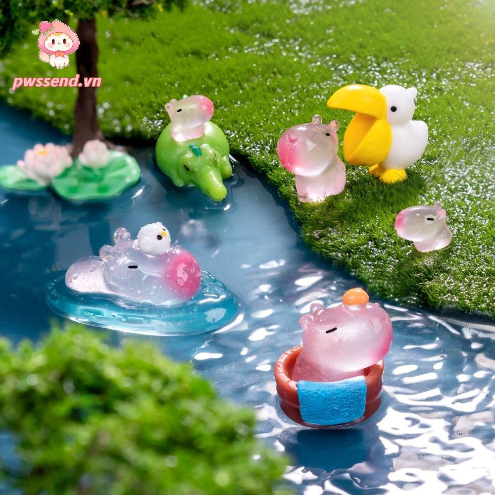 PWSEND Bức tượng Capybara thu nhỏ, Nhựa trang trí ô tô Tượng Capybara phát sáng, Phong cảnh vi mô dễ thương Phụ kiện DIY Đồ chơi Động vật nhỏ Lễ hội tiệc