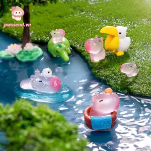 PWSEND Bức tượng Capybara thu nhỏ, Nhựa trang trí ô tô Tượng Capybara phát sáng, Phong cảnh vi mô dễ thương Phụ kiện DIY Đồ chơi Động vật nhỏ Lễ hội tiệc
