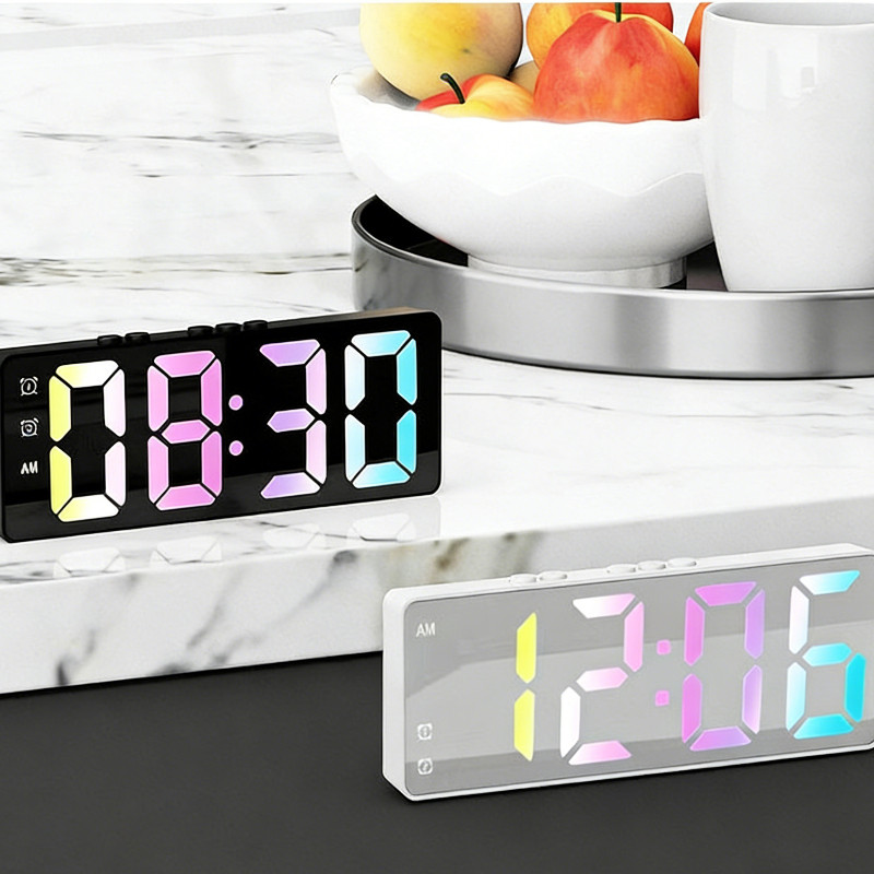 Đồng hồ LED 3D thông minh để bàn treo tường, báo thức, hiển thị thời gian & nhiệt độ, decor vintage phòng ngủ