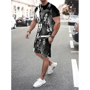 Bộ đồshort ngắn tay in họa tiết đầu lâu, phong cách unisex, đơn giản và thoải mái