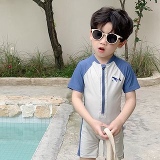 Đồ bơi liền thân cho bé trai - áo tắm tay ngắn nhanh khô họa tiết cá mập dễ thương đi biển