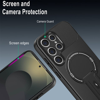Dành Cho Samsung Galaxy S25 Ultra / S24 Plus / S25 Edge / S23 Ultra / S22 Ultra Ốp điện thoại Carbon Tecture Lưng Cứng Cạnh Mềm Có Thể Gập Lại Đế Chống Sốc Chống Rơi Mỏng
