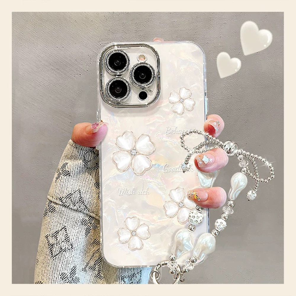 Ốp Điện Thoại Họa Tiết Vỏ Hoa + Dây Xích Cho iPhone 17 Pro Max 16 Plus 15 14 13 12 11 Vỏ Bảo Vệ Chống Sốc