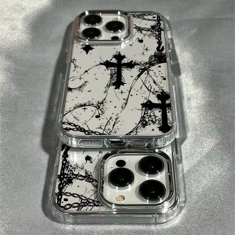 Ốp điện thoại Cool Dark Gothic Cross Mark cho iPhone 17 16e 16 15 14 13 12 11 Pro Max X XS XR 8 7 Plus Vỏ chống sốc mềm trong suốt