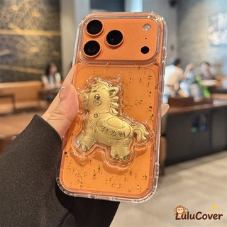 Vỏ trong suốt màu vàng Pony cho iPhone 17 Air 16 15 14 Plus 13 12 11 Pro Max Ốp điện thoại sang trọng Làm giàu năm mới Vỏ mềm trong suốt Vỏ chống sốc Vỏ ngựa vàng