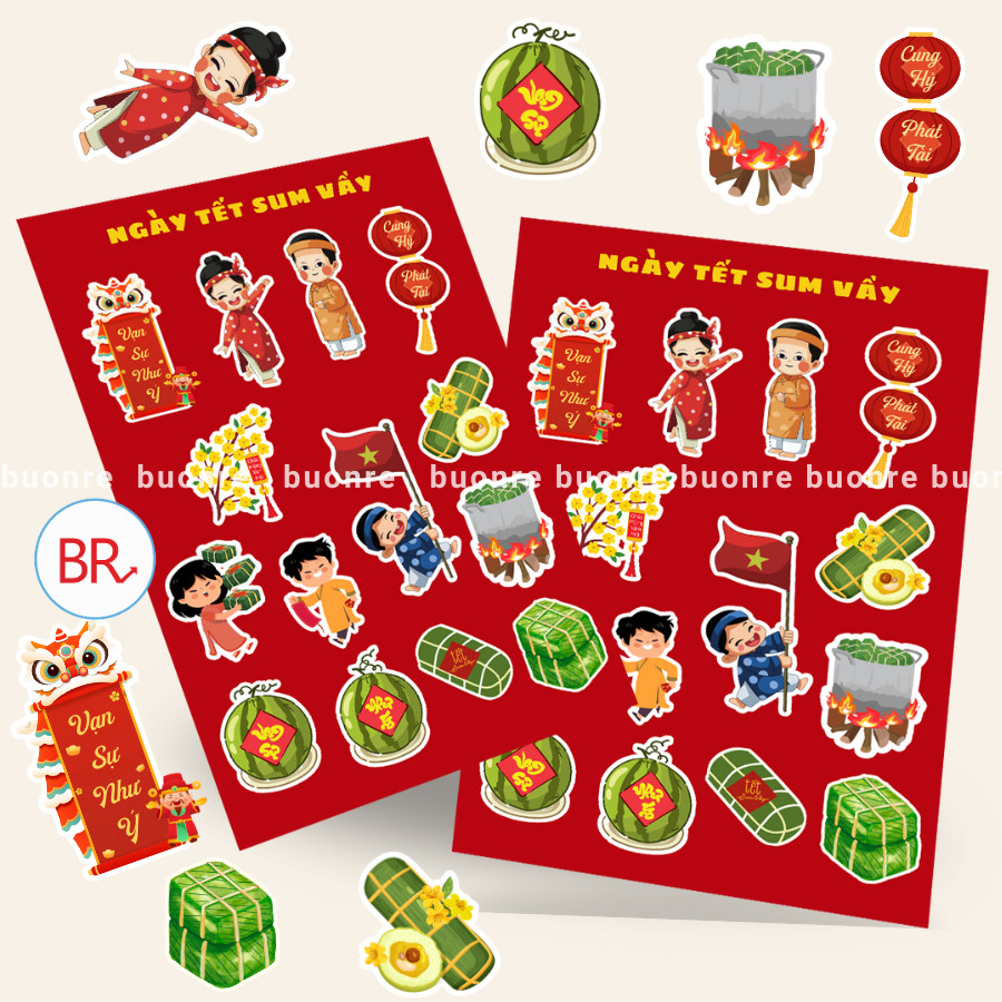 [HỎA TỐC HCM] Bộ Sticker Tết 2026 Dễ Thương -Tem Decal Chống Nước Dán Điện Thoại,LapTop Mừng Noel,Tết 2026