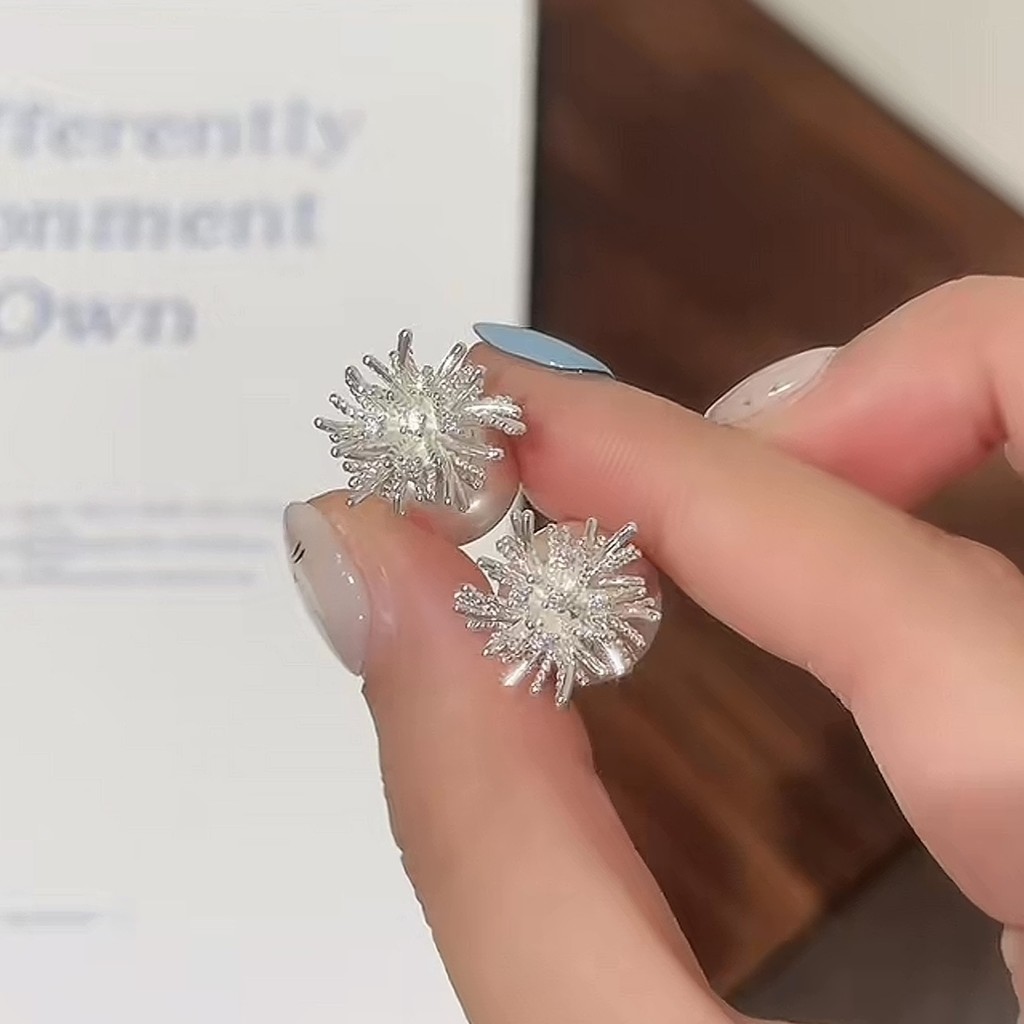Bông tai zirconia pháo hoa với thiết kế linh hoạt hai mặt, trang sức tối giản và sang trọng dành cho nữ